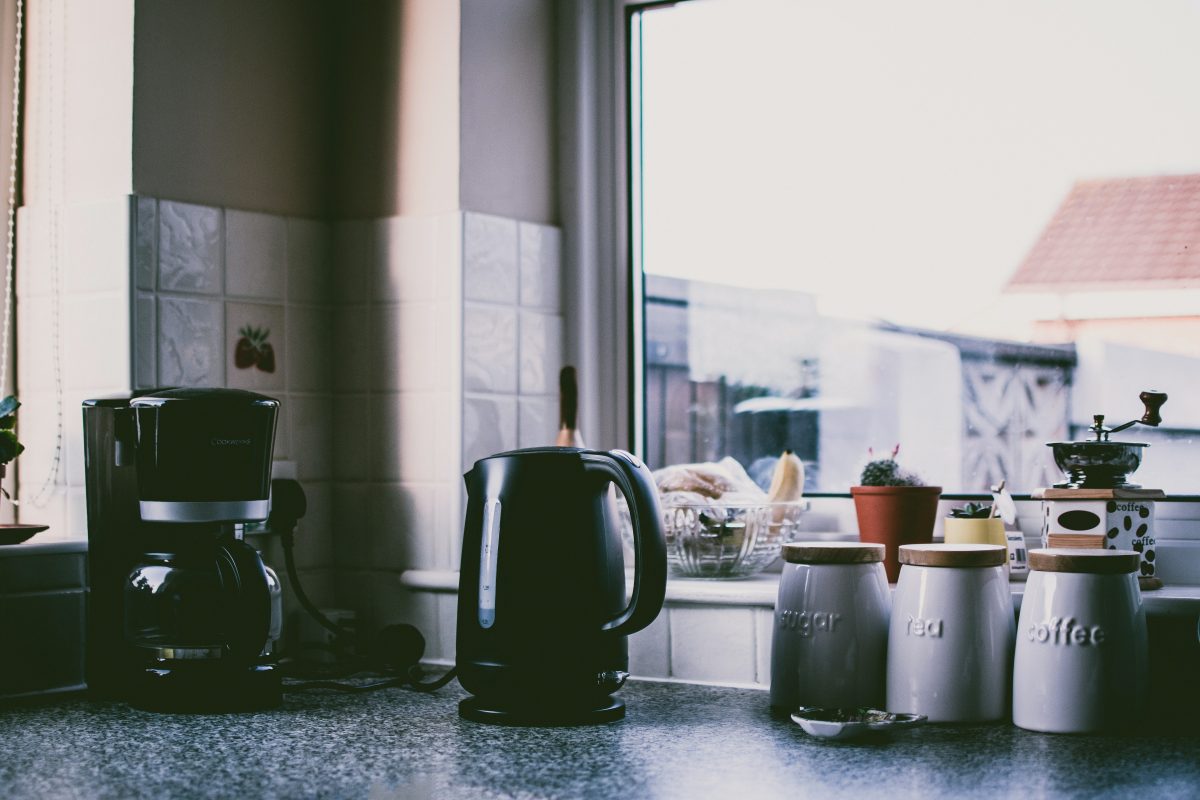 coffee maker and electric kettle in a kitchen for Turkish coffee